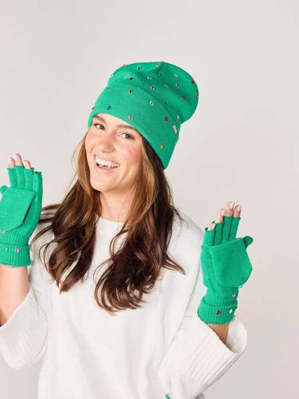 Decked in Emerald Beanie and Mittens Set